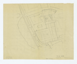 plan sytuacyjny klasztoru z kościołem, zabudowaniami i ogrodem klasztornym, skan 1