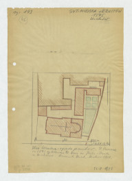 plan sytuacyjny klasztoru z kościołem, zabudowaniami i ogrodem klasztornym. /Według Kleina. Kościół św. Piotra i Pawła w Krakowie, rocznik Krakowski , Kraków 1910/, skan 1