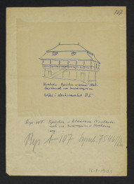 widok perspektywiczny, napisy: Kraków, Spichrz w klasztorze Norbertanek na Zwierzyńcu, wieś i miasteczko 95; Spichrz w klasztorze Norbertanek na Zwierzyńcu w Krakowie według…, skan 1