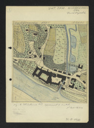 sytuacja zamiejska Norbertanek 1162 - plan sytuacyjny z 1785 roku klasztoru i terenów otaczających według opracowania B. Schőnborna 1953, skan 1