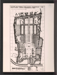 plan wstępnego projektu obsadzenia drzew i melioracji gleby (1 : 500) wykonany w 1961 r. przez G. Ciołka przy współpracy Wandy Genżanki i Stanisława Miłoszewskiego , skan 1