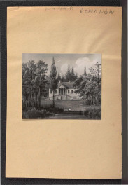 2 fotografie czarno-białe reprodukcji litografii z Albumu J.J. Kraszewskiego w zbiorach Muzem Wojska Polskiego przedstawiający widok na miejscowy dworek  , skan 2