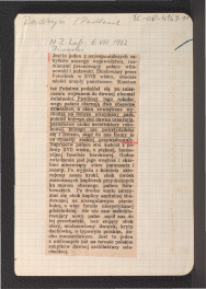 wycinek z N.Z. Lubi z 6 lipca 1932 r. zawierający tekst Piwockiego dotyczący tej miejscowości w tym także miejscowego pałacu i parku                                , skan 1