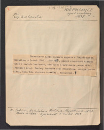 wypis Archiwum Katastralnego w Krakowie dotyczący planu (1 : 2880) opracowany przez G. Ciołka w 1948 r. renesansowego pałacu w w tej miejscowości , skan 1