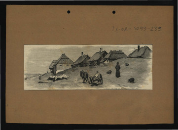 wycinek z „Kłosy” r. 37 (1883) zawierający reprodukcje ryciny autorstwa A. Gierymskiego przedstawiającej widok na chłopskie zabudowania w pobliżu Wisły , skan 1