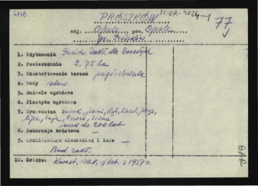 wypis z Kwestionariusz Ministerstwa Kultury i Sztuki z 1957 r.; brak obwoluty , skan 1