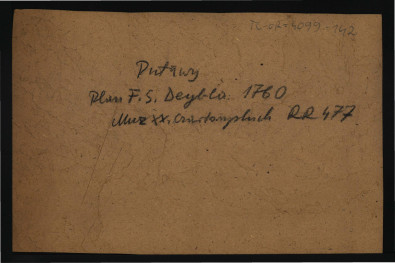 fotografia czarno-biała przedstawiająca plan miejscowej rezydencji według F. S. Deybla z 1760 r., skan 2