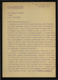 list do Zygmunta Nowakowskiego z 5 maja 1959 r. zawiadamiający o przesłaniu szkicu urządzenia wnętrza Domku Chińskiego oraz szkicu scenariusza wystawy „Ogrody Izabelli Czartoryskiej” , skan 1