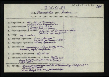 wypis z wiadomości poinspekcyjnych autorstwa Stanisława Miłoszewskiego, starszego inspektora C.Z.M.i O.Z. Ministerstwa Kultury i Sztuki, skan 1