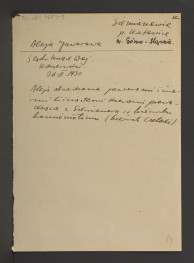 wypis z zasoby Śląskiego Urzędu Wojewódzkiego Konserwatora Zabytków z 26 lutego 1930 r. dotyczący drzewostanu w miejscowym parku, skan 1
