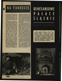 2 karty z czasopisma „Ziemia” nr 11 (1957) zawierające tekst autorstwa T. Chrzanowskiego pt. Renesansowe pałace śląskie dotyczący m.in. pałacu w tej miejscowości; brak obwoluty                                                                   , skan 2