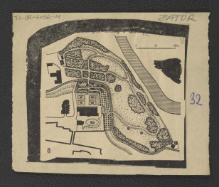 dwie nadbitki rekonstrukcji pochodzących z Ciołek G., Ogrody polskie, Warszawa 1954, s. 36 ślady ogrodu tarasowego w tej miejscowości (stan z 1845 r.)              , skan 1