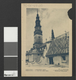 wycinek z publikacji tematycznej zawierającej dwubarwną reprodukcję fotografii przedstawiającą klasztorne zabudowania , skan 1