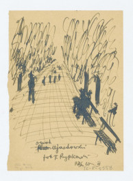 Ujazdów-fragment - aleja. Przerys z fotografii T. Przypkowskiego, Piękno Warszawy II. Napisy: Park (skreślone) Ogród Ujazdowski; fot. T. Przypkowski Piękna Warszawa II., skan 1