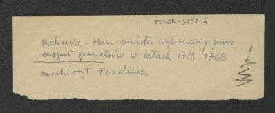 notatka opisowa do planu miasta wykonanego przez zespół geometrów w latach 1713-1768; odniesienie do miedziorytu autorstwa Hondiusa , skan 1