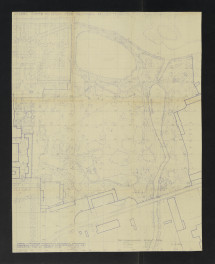 Wilanów-część południowa, plan sytuacyjno - wysokościowy. Napisy: WILANÓW. OGRÓD PAŁACOWY. CZĘŚĆ POŁUDNIOWA. PROJEKT TECHNICZNY 1:500. PLAN SYTUACYJNY O - WYSOKOŚCIOWY. Podane wymiary, punkty wysokościowe i legenda, skan 1