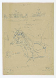 odrys planu terenów ogrodowych - załącznik do Kontraktu z roku 1834 oraz widoki fasad pałacu, skan 1