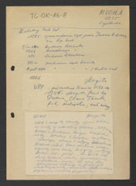 wypis z Katalogu Zabytków Sztuki zawierający ważniejsze epizody w dziejach miejscowego klasztoru począwszy od 1225 r. kiedy to Ivo Odrowąż sprowadził cystersów; Wielkiej Encyklopedii Powszechnej wzmiankujący wymienioną fundację; Słownika Geograficznego Królestwa Polskiego dotyczący usytuowania miejscowego klasztoru , skan 1