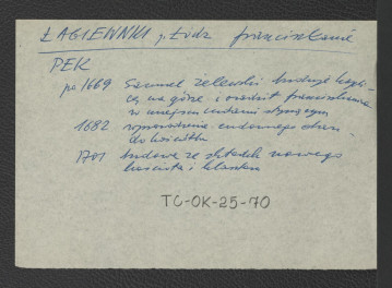 wypis z Podręczna Encyklopedia Kościelna, red. ks. Zygmunt Chełmicki, t. I-XLIV, Warszawa, 1904-1916 wzmiankujący zwięzłą chronologię miejscowego klasztoru po roku 1669 kiedy to Samuel Żelewski wybudował kaplicę w której osadził franciszkanów , skan 1