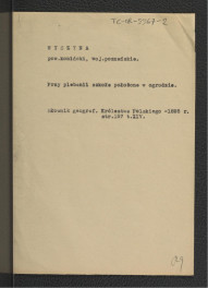 dwa wypisy z Słownik Geograficzny Królestwa Polskiego t. XIV, s. 157-158 dotyczący miejscowego zamku z XV w. oraz szkoły usytuowanej przy miejscowym ogrodzie, skan 1