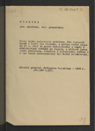 dwa wypisy z Słownik Geograficzny Królestwa Polskiego t. XIV, s. 157-158 dotyczący miejscowego zamku z XV w. oraz szkoły usytuowanej przy miejscowym ogrodzie, skan 2