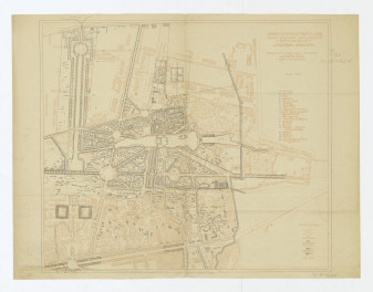 Łazienki Królewskie i Ujazdów - zestawienie planu z roku 1787 "Planta Łazienek Królewskich z przyległościami " z planem obecnym, skan 1