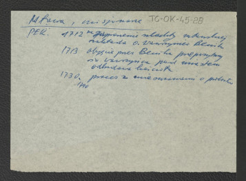 wypisy z Podręczna Encyklopedia Kościelna, red. ks. Zygmunt Chełmicki, t. I-XLIV, Warszawa, 1904-1916 zawierające ważniejsze daty w XVIII-wiecznych dziejach miejscowego klasztoru począwszy od roku 1713, skan 1