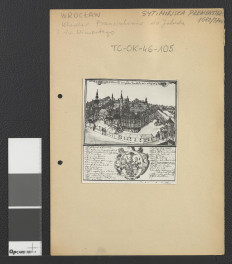 reprodukcja ryciny zamieszczonej w Wernher Friedrich Bernhard, Topografia Śląska, 1744-1768 przedstawiająca widok z tzw. lotu ptaka na miejscowy klasztor z nieco innej perspektywy , skan 1