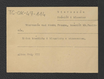 karta inwentaryzacyjna wzmiankująca wyobrażenie ikonograficzne widoku kościoła i klasztoru zamieszczona w Orda Napoleon, Album widoków historycznych Polski…, Warszawa 1873-1883, skan 1