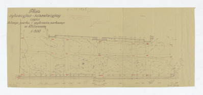 Wilanów-plan sytuacyjno - niwelacyjny - dolnego tarasu ogrodu i wybrzeża, skan 1