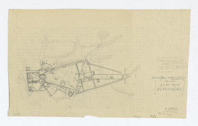 rysunek roboczy planu regulacyjnego miasta wzdłuż osi saskiej, skan 1