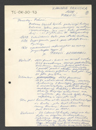 karty wypisu z Poradny, Pakość zawierający chronologię miejscowego klasztoru w XVII w. oraz zwięzły opis kaplic wschodzących w skład Kalwarii, skan 1