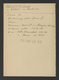 wypis z Łoza Stanisław, Słownik architektów i budowniczych Polaków oraz cudzoziemców w Polsce pracujących, Warszawa 1931, s. 32 zawierający ważniejsze budowle wzniesione przez nadwornego budowniczego Jana III Sobieskiego, Józefa Bellotto , skan 1