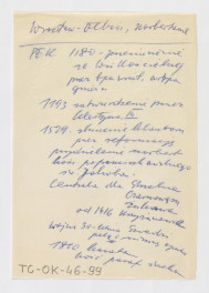 wypis z Podręczna Encyklopedia Kościelna, red. ks. Zygmunt Chełmicki, t. I-XLIV, Warszawa, 1904-1916 zawierający ważniejsze daty w dziejach miejscowego klasztoru , skan 1