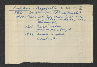 wypis z Podręczna Encyklopedia Kościelna, red. ks. Zygmunt Chełmicki, tom I-XLIV, Warszawa, 1904-1916 wzmiankująca wezwanie kościoła oraz niektóre epizody w jego dziejach począwszy od 1412 roku  kiedy to rozpoczęto wznoszenie tej świątyni, skan 1