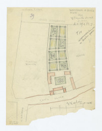 ogród pałacowy - opracowany plan sytuacyjny ogrodu według planu sztychowego Tirregaill'a rok 1762, skan 1