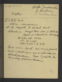 wypis z archiwum Centralnego Biura Inwentaryzacji  dotyczący powstałego w XVI w. pałacu należącego do Stanisława Zapotk; odsyłacz m.in. do „Przegl. Pol.” XIX I (1884), s. 316 , skan 1