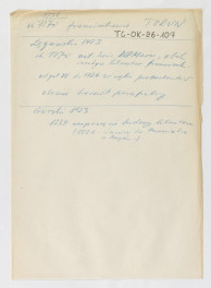 wypis z Łęgowski, 1923 zawierający informację na temat zaistnienia miejscowego kościoła Najświętszej Marii Panny oraz klasztoru ok. 1270 r. oraz przejęcie przez protestantów od ok. poł. XVI w. do 1724 r.; odsyłacz do Górski, 1724 wzmiankujący rozpoczęcie wznoszenia miejscowego klasztoru ok. 1239 r.                                            , skan 1