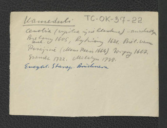wypis z Brückner Aleksander, Encyklopedia staropolska, t. I-II, Warszawa 1937-1939 wzmiankujący miejscowości w których zaistniały lokalne zgromadzenia zakonu, skan 1