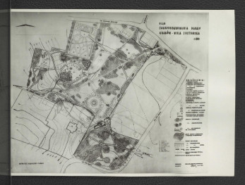 fotografia czarno-biała przedstawiająca plan zagospodarowania miejscowego parku autorstwa Andrzeja Zdzienickiego z lutego 1964 r.                             , skan 1