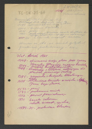 wypis z Browiński, 1957 zawierający zwięzłą chronologię miejscowości i opactwa począwszy od 1289 r. (ewentualnie 1217 r.) kiedy to lokowano wymienione miasto; kolejna chronologia być może z drugiego wydania publikacji wzmiankowanego autora w roku 1961; na , skan 1