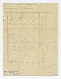 Wilanów-taras pałacowy, układ dróg i niwelacja terenu, projekt techniczno - roboczy. Napisy: WILANÓW. TARAS POŁUDNIOWY. projekt techniczno - roboczy. 1:100; układ dróg i niwelacja terenu. NA MARGINESIE PRZEKRÓJ DROGI. Podane wymiary i objaśnienia, skan 1