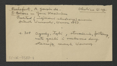 wypis z Rockefort A., Jourin de…., O Polsce za Jana Kazimierza, Warszawa 1829, s. 305 wzmiankujący ogrody, łąki, strumienie i małe gaiki otaczające Warszawę , skan 1
