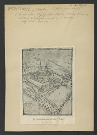wycinek z Wernher F.B., Topografia Śląska, 1744-1768 ukazaujacy widok miejscowego pałacu z lotu ptaka                                                           , skan 1