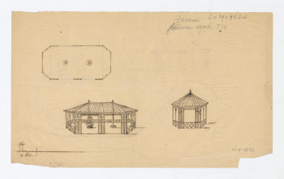 Łazienki Królewskie - oryginalny rysunek archiwalny altany ogrodowej, skan 1