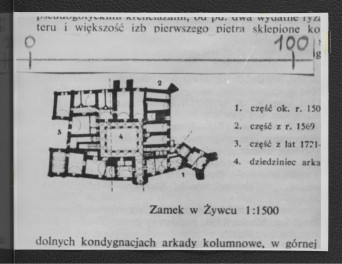 fotografia czarno-biała przedstawiająca plan miejscowego zamku (1 : 500), skan 1