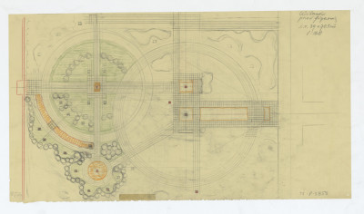 Wilanów-próbny szkicowy projekt rozwiązania terenu przed figarnią, skan 1