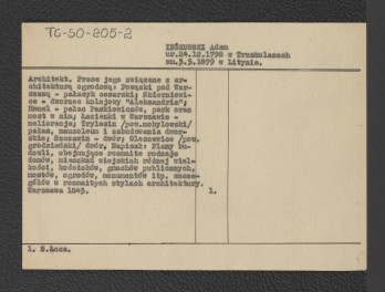 karta katalogowa zawierająca informacje biograficzne na podstawie Stanisław Łoza , skan 1