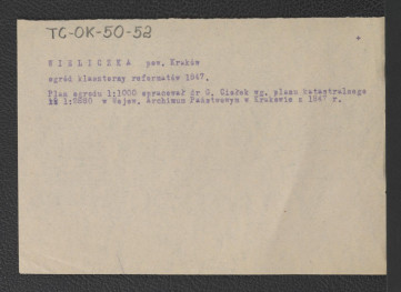 karta opisowa do planu ogrodu (1 : 1000) opracowana przez Gerarda Ciołka według planu katastralnego ze zbiorów Wojewódzkiego Archiwum Państwowego w Krakowie z 1847 r. , skan 1