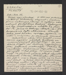 wypis z Estreicher K., Kraków: przewodnik dla zwiedzających miasto i jego okolice, Kraków, 1931, s. 62 dotyczący dziejów Plant, skan 1